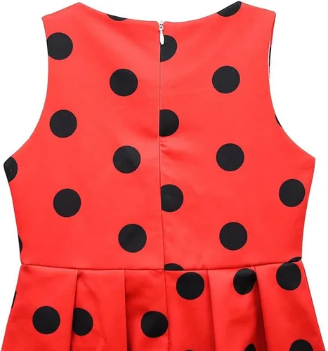 Vista 4 de Dressy Daisy Disfraz de mariquita rojo y negro, a lunares, para niñas, Halloween, fiesta de cumpleaños, verano, uso casual
