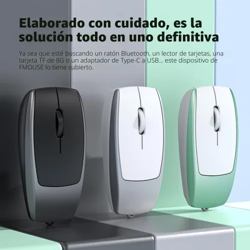 Vista 6 de FMOUSE Mini 2-en-1 Ratón Inalámbrico Bluetooth y Lector de Tarjetas TF - Tarjeta TF de 8 GB Incluida, Adaptador de Type-C a USB, Recargable, Ultra