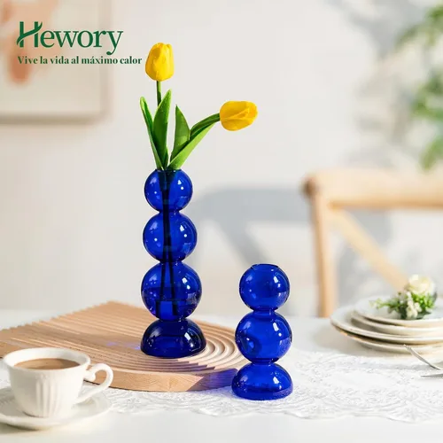 Vista 3 de Jarrones de Burbujas de Vidrio para Flores, Hewory 2 piezas Jarrones Únicos Azules Lindos para Flores Individuales para Centros de Mesa, Jarrón