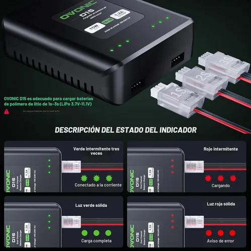 Vista 3 de OVONIC D15 Dual LiPo Cargador AC 15W 1.2A para 1S-3S LiPo RC