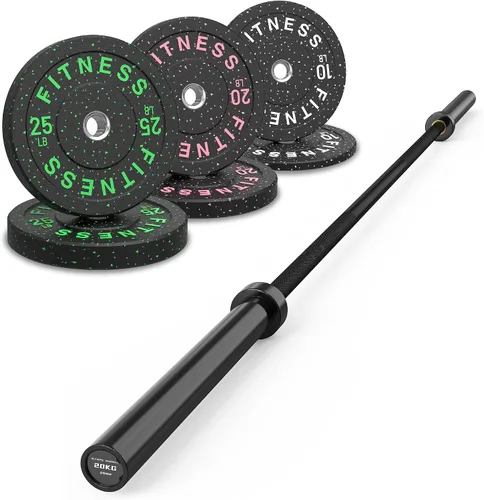 Vista 26 de HANDBODE Olympic High-Bounce Bumper Plates Bench Press Barbell Weights Set 2 - Inch, 10-55 lb Rubber Weight Sets for Home Gym, Strength Training