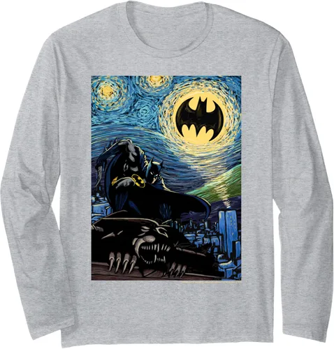 Vista 3 de DC Comics Batman Starry Night Style Painting Camiseta de manga larga Negro