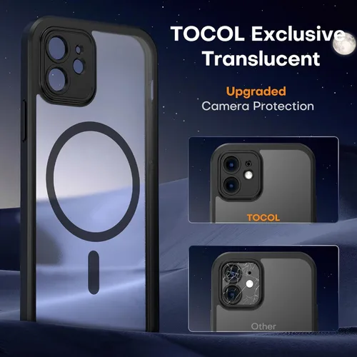 Vista 276 de TOCOL Funda magnética 3 en 1 para iPhone 15 Pro, mejorada [protección completa de cámara] con 2 protectores de pantalla, compatible con MagSafe Gris