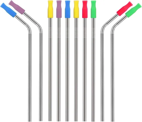 Vista 3 de 12 puntas de popote de silicona, fundas multicolores de grado alimenticio para popotes de acero inoxidable (negro)
