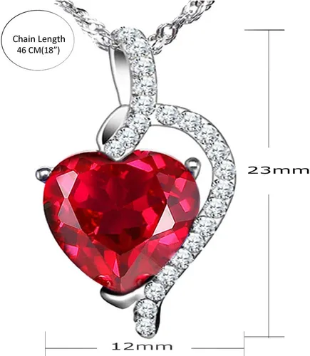 Vista 2 de MABELLA Collar con colgante de rubí rojo simulado de corazón, aretes de tuerca de plata esterlina, conjunto de joyas de regalo para mujeres, Metal