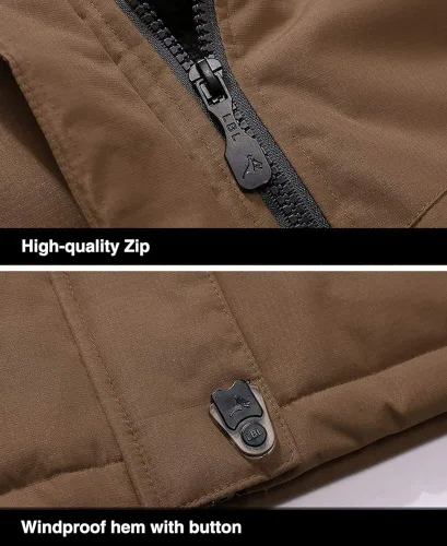 Vista 7 de MAGCOMSEN - Chaqueta de invierno para hombre, impermeable, abrigada, con forro polar y múltiples bolsillos