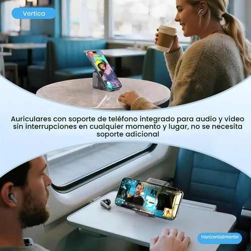 Vista 5 de Auriculares Bluetooth 5.4 inalámbricos 2 en 1 funda y soporte para teléfono con cancelación de ruido, potentes graves intrauditivos, Bluetooth 70H