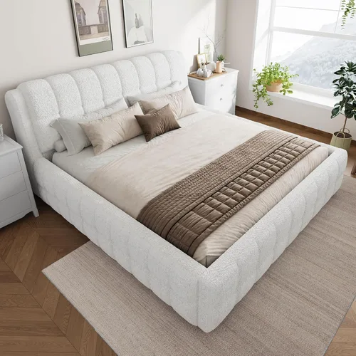 Vista 32 de Base de cama tapizada de terciopelo con cabecera capitoné de canal, cama de perfil bajo tamaño Queen con soporte de listones resistente, no necesita