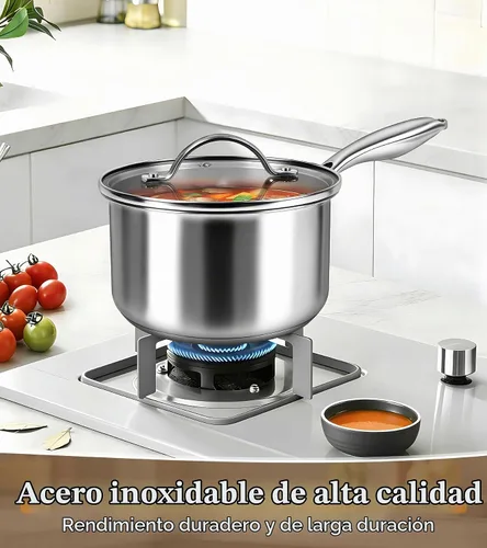 Vista 4 de Juego de cacerolas de acero inoxidable con tapas de 1.5 cuartos y 2.2 cuartos de galón, juego de ollas de acero inoxidable de tres capas, cacerolas