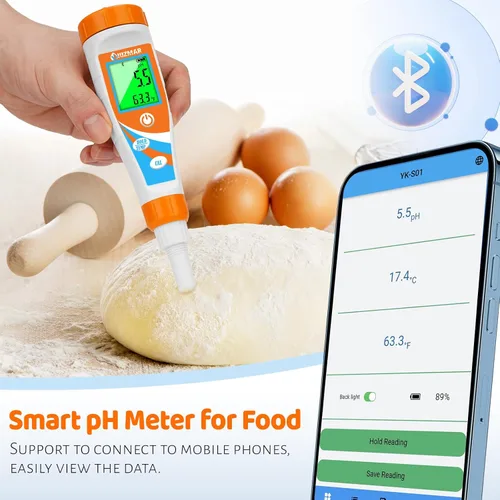 Vista 2 de UIUZMAR Medidor de pH inteligente para alimentos Kit de prueba de pH para masa madre y masa de pan Sensor de lanza profesional Probador de alimentos