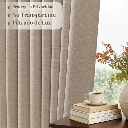 Vista 3 de TWODRAPES Burlywood - Cortinas plisadas de lino grueso de abedul de 96 Abedul Burlywood