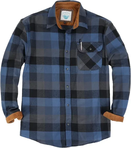 Vista 39 de Gioberti - Camisa a cuadros de franela cepillada de 100% algodón para hombre con contraste de pana Carbón vegetal