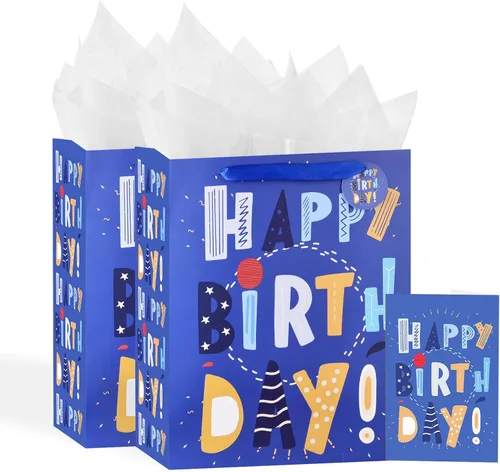 Vista 23 de Powbrace Bolsa de regalo de cumpleaños número 30 negra de 13 pulgadas con papel de seda y tarjeta de felicitación para fiestas, bolsa de regalo