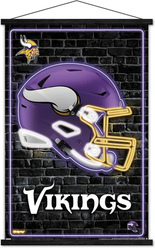 Vista 8 de Trends International NFL Minnesota Vikings - Póster de pared con casco neón 23, 22.4 pulgadas de largo x 14.7 pulgadas, versión enmarcada en madera