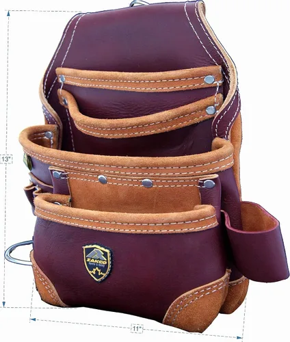 Vista 4 de PRO-15 - Cinturón de cuero y uñas de carpintero de 8 bolsillos con bolsa de herramientas de cuero genuino (MAROON)