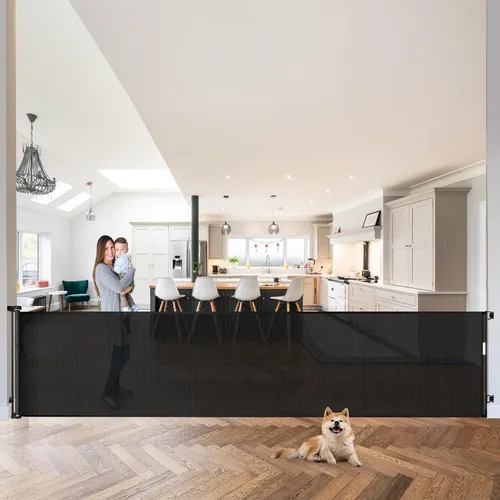 Vista 12 de Puertas de bebé extra anchas de 100 pulgadas para gran apertura, puerta retráctil para interiores para perros, puertas para cachorros para la casa