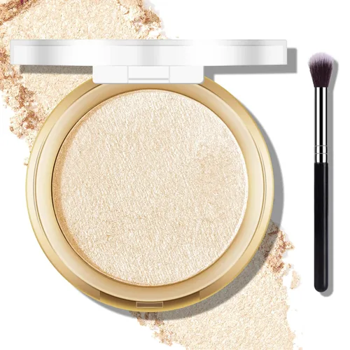 Vista 9 de Paleta de Polvo de Iluminador Rosa Horneado, Paleta de Polvo de Iluminador de Maquillaje Acabado Sutil y Brillante Iluminadores Faciales