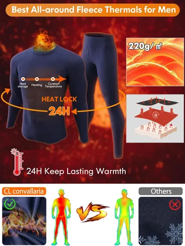 Vista 2 de CL convallaria Long Johns Thermal Underwear for Men Soft Fleece Lined Base Layer Cold Weather Top Bottom Set XS-4XL