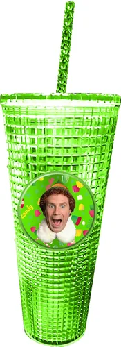 Vista 18 de Spoontiques Vaso de diamante festivo, 20 onzas - Vaso texturizado con pajita, aislamiento de doble pared, sin BPA - Una historia de Navidad