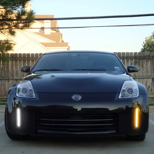 Vista 6 de Parachoques delantero LED Switchback luces de circulación diurna ámbar/blanco con kit de lámpara de señal de giro para Nissan 350z LCI 2006-2009