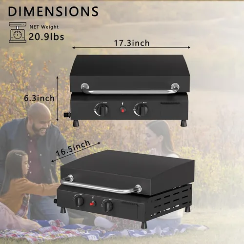 Vista 7 de Plancha de gas para barbacoa de 2 quemadores, 25.6 pulgadas