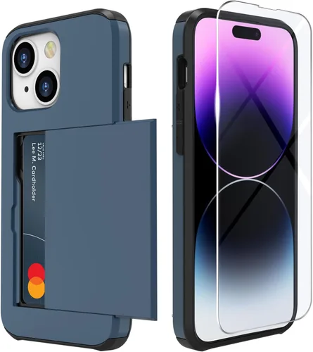 Vista 10 de ZUSLAB Funda con ranura para tarjetero compatible con Apple iPhone 15 de 6.1 pulgadas 2023, funda tipo cartera para teléfono con 1 protector de Negro
