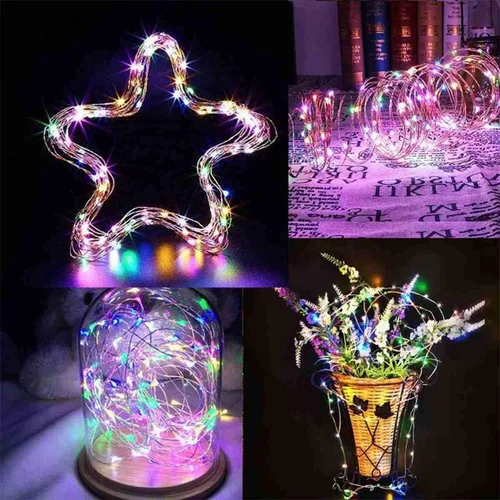Vista 4 de Paquete de 2 luces de hadas que funcionan con energía solar, 39 pies, 100 luces LED de alambre plateado, impermeables, mini luciérnagas