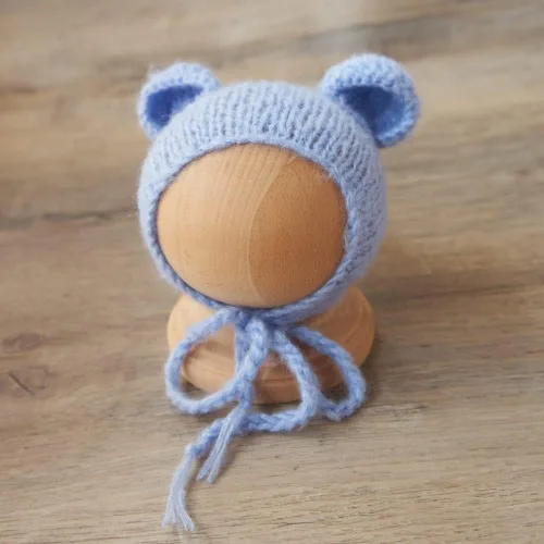 Vista 7 de Zeroest Conjunto de punto de ganchillo para sesión de fotos para niño recién nacido, gorro de oso con pies, mameluco con pies, para fotografía
