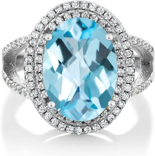 Vista 15 de Gem Stone King Anillo de piedra preciosa y piedra natal de 5-10 quilates para mujer Plata de ley 925 Ovalado 14X10MM Anillo de boda