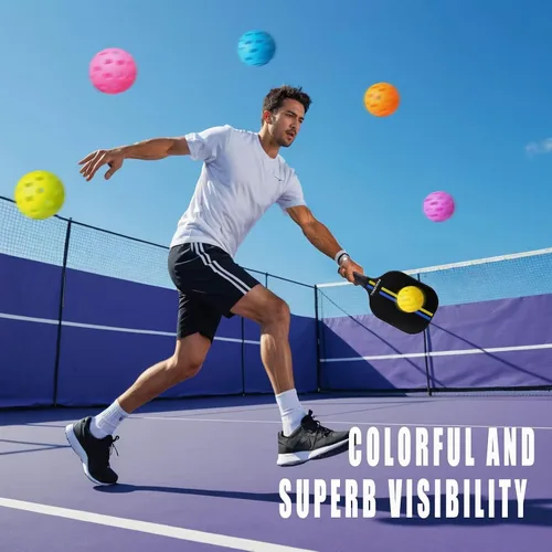 Vista 4 de FASIUCHOI Paquete de 6 pelotas de pickleball con 40 agujeros, pelotas de pickleball de alta durabilidad, pelotas de pickleball para exteriores
