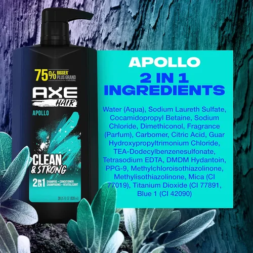 Vista 11 de AXE Wash & Care Champú y acondicionador 2 en 1 Apollo Wash & Care 4 unidades para un cabello limpio y fuerte, salvia y madera de cedro, botella 100%
