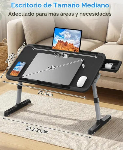 Vista 7 de HETTHI Bandeja de escritorio para cama de laptop, soporte ajustable y resistente para computadora portátil con materiales de primera calidad Negro