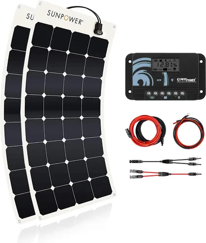 Vista 11 de ExpertPower Kit de energía solar de 100 W y 12 V Batería de litio LiFePO4 de 12 V 20 Ah Panel solar flexible de 100 W, controlador de carga