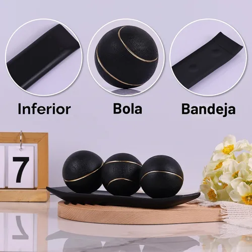 Vista 6 de LCCCK Juego de bandeja decorativa con bolas, soporte de TV de orbes decorativos negro dorado, centro de mesa de centro, elegantes bolas decorativas