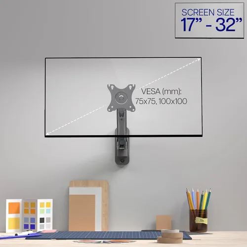 Vista 2 de VIVO Soporte de pared para monitor único con brazo neumático ajustable en altura, articulación de movimiento completo, se adapta a pantalla de 17 a
