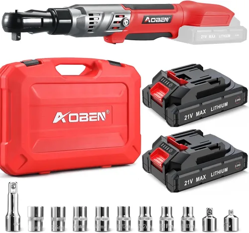 Vista 13 de AOBEN Kit de llave de trinquete inalámbrica de 21 V de 1/2 pulgadas - 74 pies-libras, trinquete de potencia eléctrica sin escobillas con velocidad