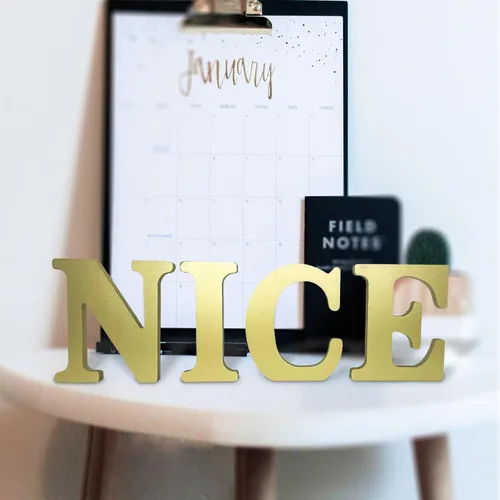 Vista 4 de AOCEAN Letras de madera dorada de 6 pulgadas, letras de madera sin terminar para decoración de pared, letras decorativas de pie en rodajas, tablero
