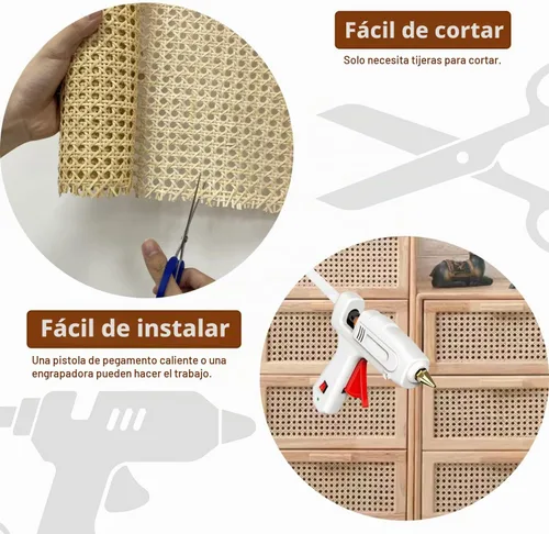 Vista 4 de Cincha de caña de ratán natural de 16 pulgadas x 5 pies, rollo de red de malla abierta tejida para proyectos de decoración de muebles de bricolaje