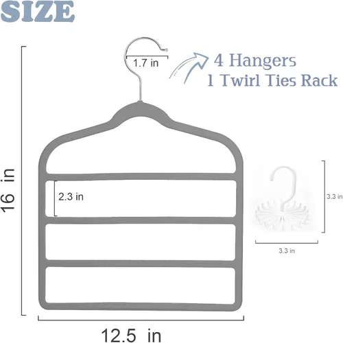 Vista 2 de Tinfol Perchas de terciopelo gris para pantalones que ahorran espacio, 4 perchas antideslizantes para pantalones, perchas para pantalones