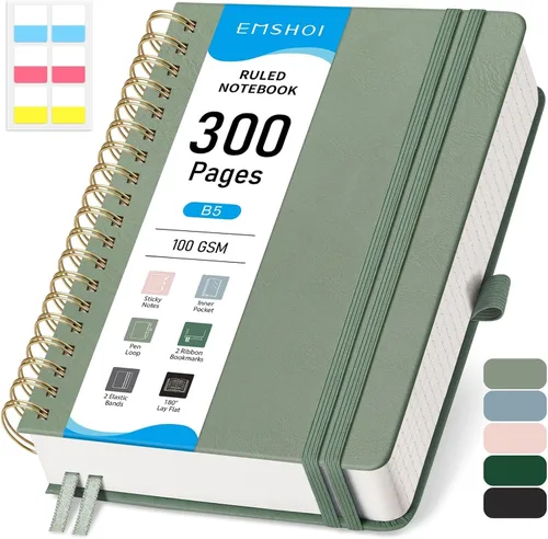 Vista 19 de EMSHOI Cuaderno con espiral de la universidad rayado, 300 páginas numeradas, A4 tapa dura grande de cuero, cuaderno rayado grueso de 100 g/m²