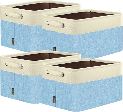 Vista 33 de BALEINE 1 paquete de contenedores de almacenamiento de tela para estantes, cestas de almacenamiento de lino para organizar, contenedores decorativos