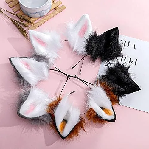 Vista 3 de Neko - Diadema de orejas de gato para cosplay orejas de zorro de lobo diadema de pelo de anime