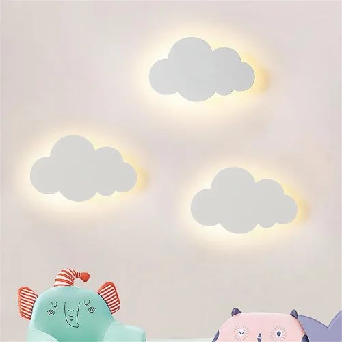 Vista 6 de Lámpara de pared de nube para niña, niño, caricatura, dormitorio, mesita de noche, lámpara decorativa de pared, personalidad creativa, arte