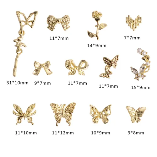 Vista 4 de Nail Art Studs 3D Nail Charms Sparkle Butterfly Nail Charms Gold Studs Rhinstones Pearl Mix Shape Butterfly Flower 3D Nail Jewelry Studs Decor Kit