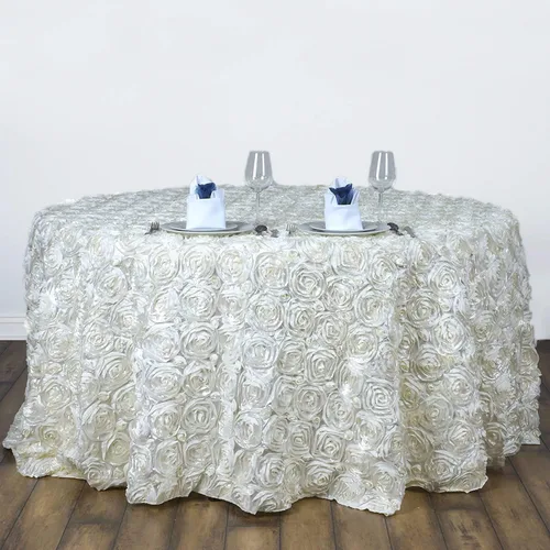 Vista 7 de Mantel redondo con rosetas elevadas de satén blanco de 120 pulgadas, para bodas, fiestas, comedor