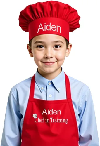 Vista 12 de Delantal bordado personalizado y sombrero de chef para niños y niñas, regalo divertido en la cocina (añade un juego de nombre, largo con sombrero)