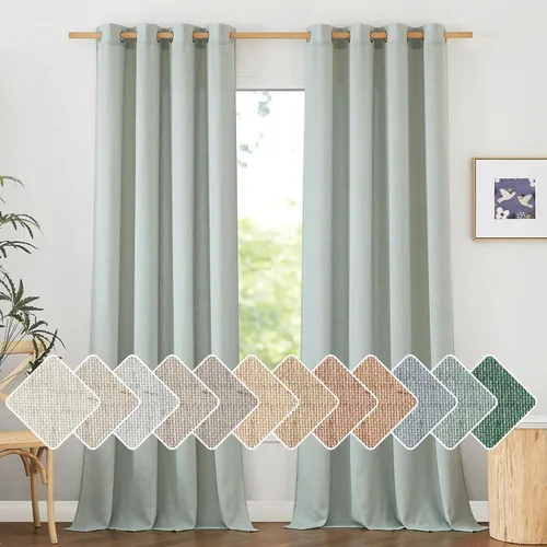 Vista 32 de NICETOWN - Cortinas de lino angora para ventana de cocina sobre el fregadero, con ojales, lino grueso angora, tratamientos cortos para ventanas