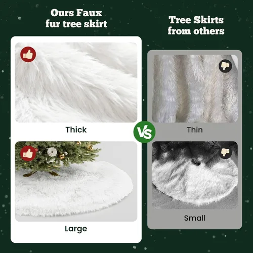 Vista 4 de IMucci Falda de árbol blanca de piel de lana de 15 pulgadas, falda pequeña para árbol de Navidad, falda de terciopelo de felpa blanca como la nieve