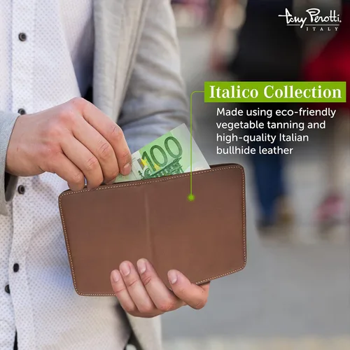Vista 3 de Tony Perotti Men's Italian Leather Bifold Wallet With Card Holders, Pockets, ID Window - Eco-Friendly Vegetable-Tanned