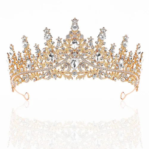 Vista 34 de Tiara para mujer, coronas de reina de cristal, tiaras de princesa con diamantes de imitación, accesorios para el cabello real perfectos para Plateado